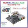 SUPTRONICS X1016 PCIe 3.0 to Quad M.2 NVMe 4 SSD Bottom Shield for Raspberry Pi 5